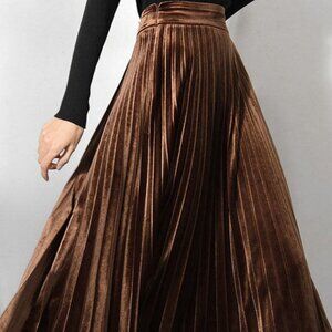 Satin pleated maxi skirt